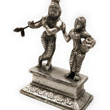 Brass Radha Krishna Idol | Radha Krishna Murti Moorti Vigraha Pratima Statue | Peetal Pital Pittal Divine Couple Sculpture for Home Decor, Pooja Mandir & Wedding Gift, Silver, 5.5 Inch, 1 Piece
