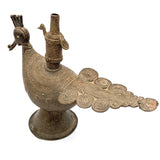 Brass Antique Oil Lamp, Vintage Pital Vilakku Diya, Handcrafted Temple Deepam of Goddess Lakshmi, Gold, 6.5 Inch, 1 Piece