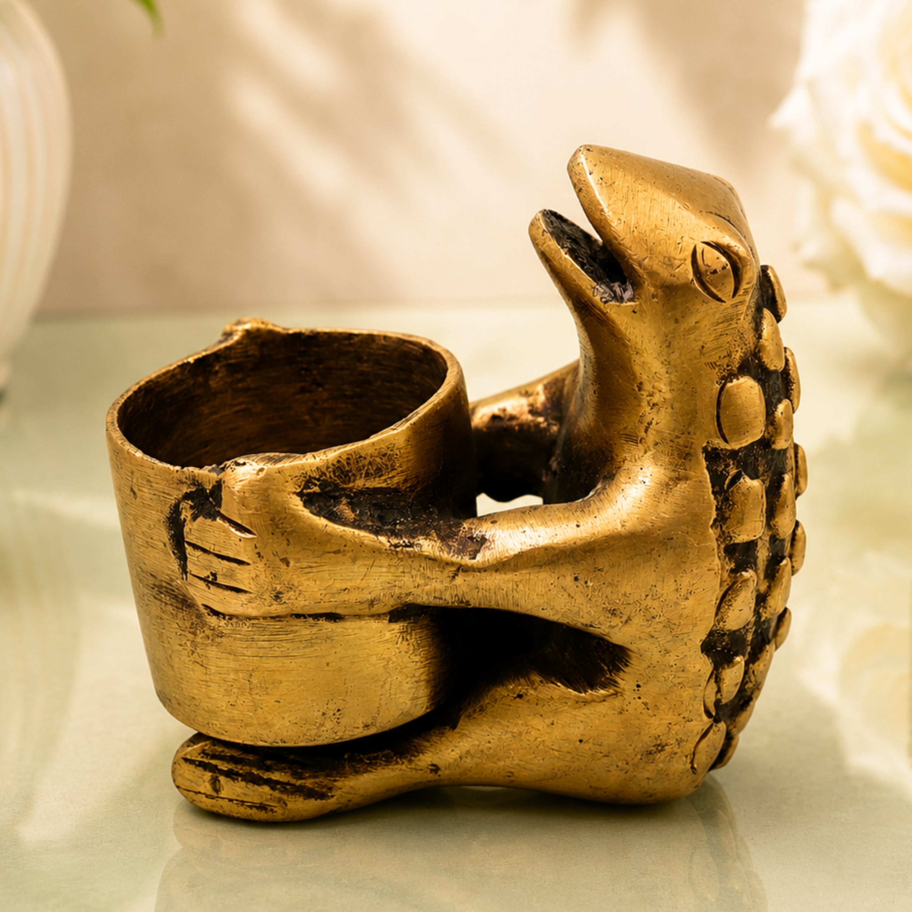 Brass Frog Candle Holder 