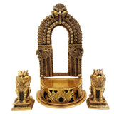 Brass Pooja Chowki with Prabhavali and Yali, Handmade Peetha Singhasan Bajot for Temple Decor, Gold, 11 Inch, 1 Piece