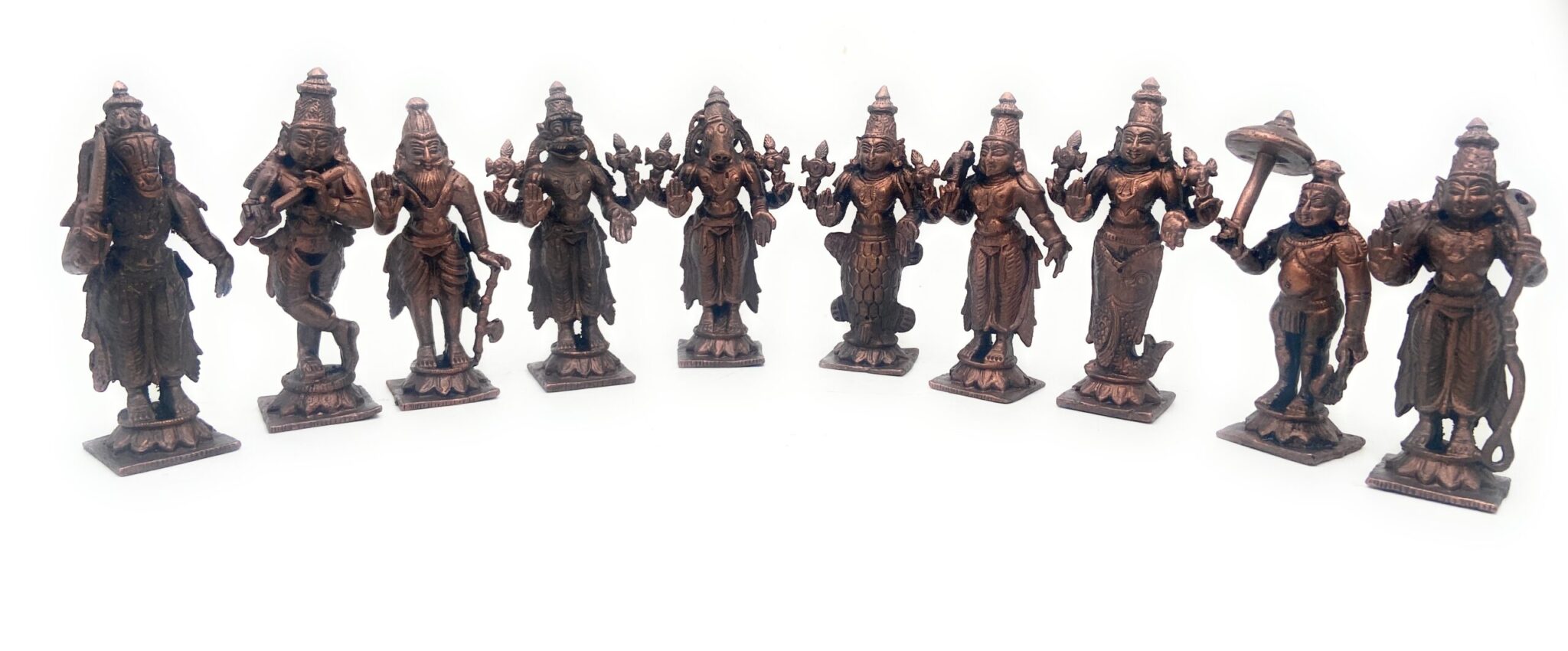 Copper Das Avatar Dashavatara Dasavatharam Of Lord Vishnu Statues Ten Incarnations Avatars Idol Murti Home Puja Temple