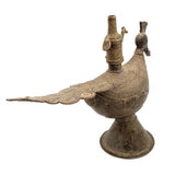 Brass Antique Oil Lamp, Vintage Pital Vilakku Diya, Handcrafted Temple Deepam of Goddess Lakshmi, Gold, 6.5 Inch, 1 Piece