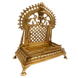 Brass Handcrafted Pooja Chowki with Prabhavali – Heavy Singhasan Peetha for Deity, Temple Bajot, Mandir Throne Stand, Gold, 14 Inch, 1 Piece