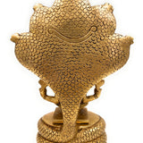 Brass Lord Narasimha on Sheshnag Idol, Yoga-Narasimha Murti, Nrisimha Bhagwan Statue, Narasingha Swamy Pratima for Home, Temple, Office Pooja, Gold, 10.5 Inch, 1 Piece