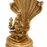 Brass Lord Narasimha on Sheshnag Idol, Yoga-Narasimha Murti, Nrisimha Bhagwan Statue, Narasingha Swamy Pratima for Home, Temple, Office Pooja, Gold, 10.5 Inch, 1 Piece