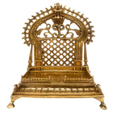 Brass Handcrafted Pooja Chowki with Prabhavali – Heavy Singhasan Peetha for Deity, Temple Bajot, Mandir Throne Stand, Gold, 14 Inch, 1 Piece