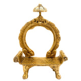 Brass Shinghashan with Prabhavali, Handcrafted Pooja Chowki, Peetha for Deity Idol, Temple Bajot with Frame And Umbrella, Gold, 8 Inch, 1 Piece