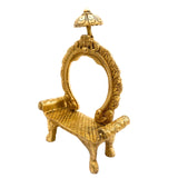 Brass Shinghashan with Prabhavali, Handcrafted Pooja Chowki, Peetha for Deity Idol, Temple Bajot with Frame And Umbrella, Gold, 8 Inch, 1 Piece