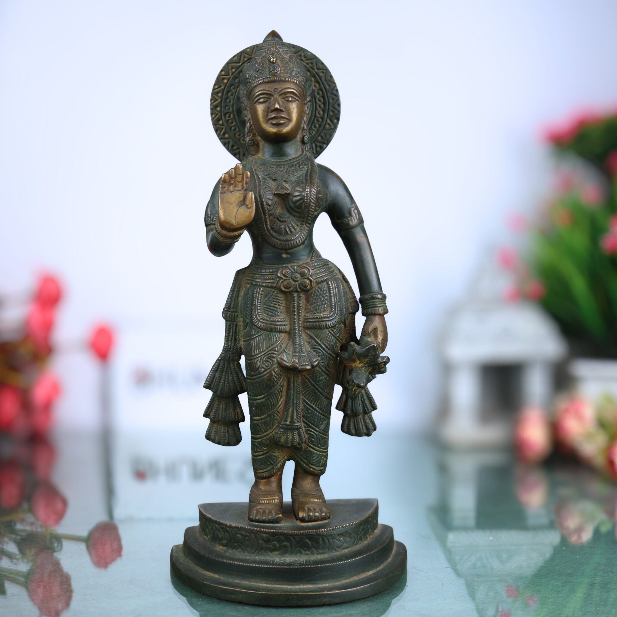 Brass Mahalakshmi Idol | Kamala Devi | Ashta Lakshmi Murti for Pooja Room, Home Temple & Decor – Handcrafted Shri Lakshmi Statue