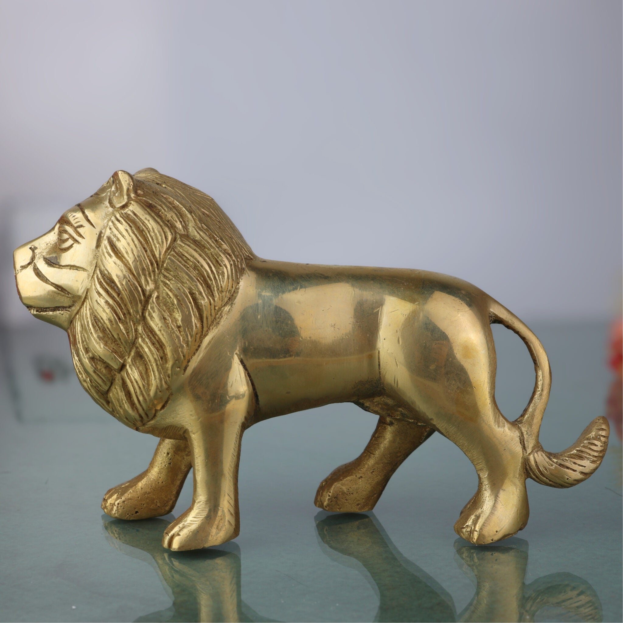 Brass Handcrafted Lion Idol | Handcrafted Simha Sher Narasimha Sculpture for Home, Temple & Office Decor | Peetal, Pittal, Ashtadhatu Figurine