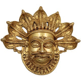 Brass Bhairava Face Idol | Kala Bhairav Murti for Pooja, Home Temple, Spiritual Decor & Protection, Gold, 9 Inch, 1 Piece