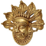 Brass Bhairava Face Idol | Kala Bhairav Murti for Pooja, Home Temple, Spiritual Decor & Protection, Gold, 9 Inch, 1 Piece