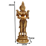 Brass Deepalakshmi Diya Set | Deepam Lady Lakshmi Idol | Deep Laxmi Brass Oil Lamp | Traditional Pital Deepam Figurine, Gold, 11.5 Inch, Set of 2