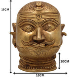 Brass Shiva Face Idol, Peetal Mahadev Mukha, Pital Bholenath Head, Handmade Rudra Mask, Gold, 6.5 Inch, 1 Piece