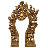 Bhunes Brass Prabhavali with Yali, Elephant & Deities – Traditional Arch Frame Wall Hanging for Home Temple | Prabhawali Prabhaval for Murti Backdrop Decor, Gold, 9 Inch, 1 Piece