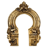 Bhunes Brass Hand-Carved Prabhavali Frame with Kirtimukha – Wall Hanging Arch for Pooja Room, Temple Decor, Prabhawal for Deity Idol Backdrop, Gold, 10 Inch, 1 Piece