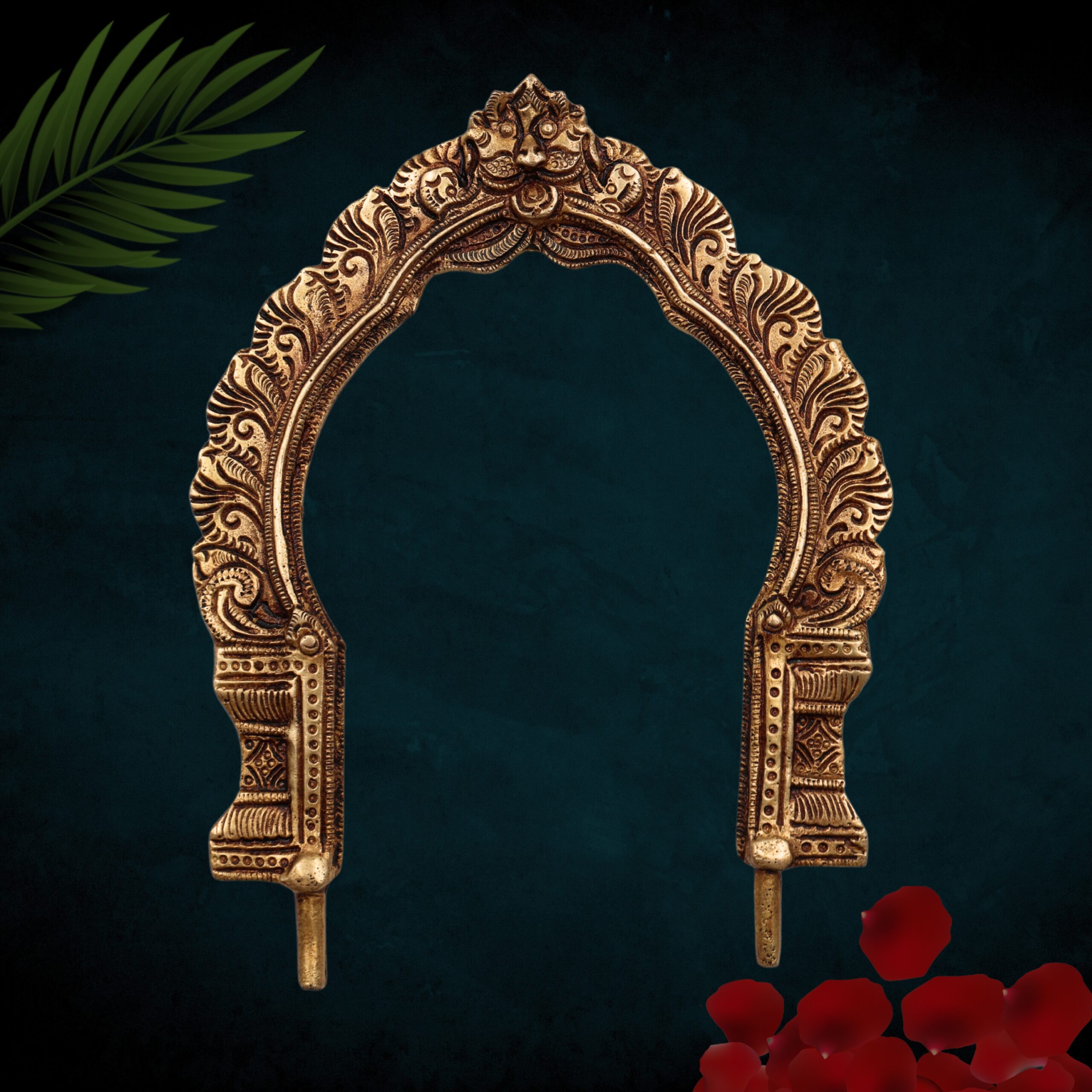 Handmade Brass Prabhavali Frame for Home Temple, Pooja Room, Deity Idols - Antique Wall Hanging Arch for Spiritual & Indian Decor
