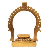 Bhunes Brass Deity Stand with Prabhavali and Chowki, Handcrafted Pooja Bajot Singhasan for Idols & Temples, Gold, 7.5 Inch, 1 Piece