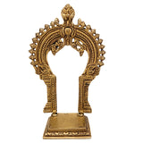 Brass Pooja Chowki with Prabhavali – Small Singhasan Stand for God Idols, Handmade Peetha Bajot for Mandir, Temple Prabhaval Frame, Gold, 8 Inch, 1 Piece