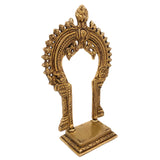 Brass Pooja Chowki with Prabhavali – Small Singhasan Stand for God Idols, Handmade Peetha Bajot for Mandir, Temple Prabhaval Frame, Gold, 8 Inch, 1 Piece