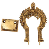 Brass Pooja Chowki with Prabhavali – Small Singhasan Stand for God Idols, Handmade Peetha Bajot for Mandir, Temple Prabhaval Frame, Gold, 8 Inch, 1 Piece