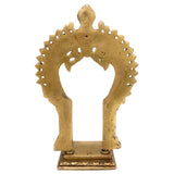 Brass Pooja Chowki with Prabhavali – Small Singhasan Stand for God Idols, Handmade Peetha Bajot for Mandir, Temple Prabhaval Frame, Gold, 8 Inch, 1 Piece