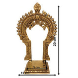 Brass Pooja Chowki with Prabhavali – Small Singhasan Stand for God Idols, Handmade Peetha Bajot for Mandir, Temple Prabhaval Frame, Gold, 8 Inch, 1 Piece