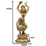 Brass Apsara Idol, Peetal Devangana Urvashi Murti, Pital Menaka Rambha Tilottama Statue, Dancing Swargangana Devakanya, Gold, 12 Inch, 1 Piece