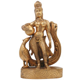 Brass Apsara Idol Urvashi Devangana Murti, Peetal Swargiya Sundari Statue, Handcrafted Pital Rambha Tilottama Sculpture, Gold, 16 Inch, 1 Piece