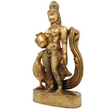 Brass Apsara Idol Urvashi Devangana Murti, Peetal Swargiya Sundari Statue, Handcrafted Pital Rambha Tilottama Sculpture, Gold, 16 Inch, 1 Piece