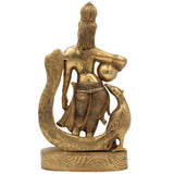 Brass Apsara Idol Urvashi Devangana Murti, Peetal Swargiya Sundari Statue, Handcrafted Pital Rambha Tilottama Sculpture, Gold, 16 Inch, 1 Piece