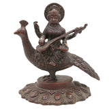 Brass Goddess Saraswati Idol, Sharada, Vagdevi, Veena Pustak Dharini Murti, Knowledge, Wisdom & Learning Statue for Home, Temple, Office Decor, Gold, 7 Inch, 1 Piece