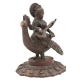 Brass Goddess Saraswati Idol, Sharada, Vagdevi, Veena Pustak Dharini Murti, Knowledge, Wisdom & Learning Statue for Home, Temple, Office Decor, Gold, 7 Inch, 1 Piece