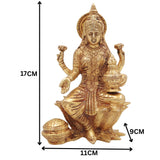 Brass Lakshmi Mata Idol – Maha Laxmi Ji Murti Sitting on Lotus for Home Temple, Pooja Decor, and Spiritual Vigraha, Gold, 7 Inch, 1 Piece