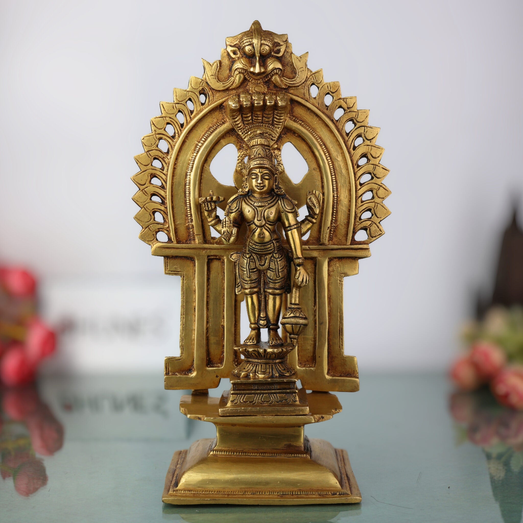 Brass Vishnu Idol Statue With Prabhaval Standing, Narayana Murti, For Pooja Room, Mandir Temple Home Décor Wedding Housewarming Gift Item