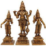 Brass Vishnu with Sridevi Bhudevi Idol | Sri Venkateswara Narayana Murti | Keshava Srinivasa Padmanabha Vigraham for Pooja & Home Decor | Handcrafted Brass Statue, Gold, 7 Inch, 1 Piece
