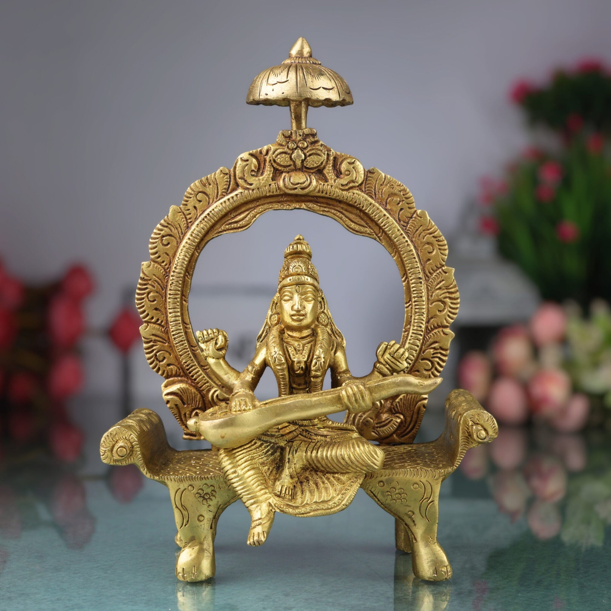 Brass Goddess Saraswati Statue, Sarasvati Silai, Vidya Devi, Saraswathi Silai For Puja And Home Decor