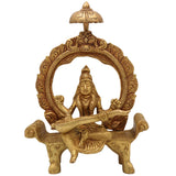 Brass Saraswati Idol Peetal Sharada Devi Statue Vani Vagdevi Murti for Pooja Room Home Temple Decor, Gold, 8 Inch, 1 Piece