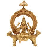 Brass Mahalakshmi Idol with Prabhavali | Shri Lakshmi Devi Murti for Pooja, Padmavati Laxmi Statue for Home Temple & Gifts, Gold, 8 Inch, 1 Piece