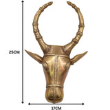Brass Bull Head Wall Hanging | Nandi Ox Face Sculpture Decor, Gold, 10 Inch, 1 Piece