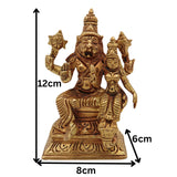 Brass Lakshmi Narasimha Swamy Idol – Narasingha Statue for Pooja, Home Decor – Narasingh on Lotus Chowki with Temple-Style Prabhavali – Pittal Yoga-Narasimha Murti, Gold, 10.5 Inch, 1 Piece