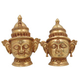 Brass Shiv Parvati Head Idol, Sivaparvathi Pital Face Statue, Handmade Pittal Uma Gauri Murti for Home Decor & Puja, Gold, 9 Inch, 1 Piece