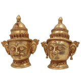 Brass Shiv Parvati Head Idol, Sivaparvathi Pital Face Statue, Handmade Pittal Uma Gauri Murti for Home Decor & Puja, Gold, 9 Inch, 1 Piece