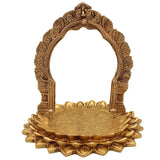 Brass Pooja Chowki with Prabhavali for Home Temple, Mandir Stand, Deity Idol Stand, Handmade Spiritual Puja Mandap, Decorative Brass Peetha, Rustproof Brass Chowki,Gold, 8 Inch, 1 Piece