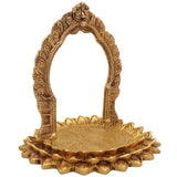 Brass Pooja Chowki with Prabhavali for Home Temple, Mandir Stand, Deity Idol Stand, Handmade Spiritual Puja Mandap, Decorative Brass Peetha, Rustproof Brass Chowki,Gold, 8 Inch, 1 Piece