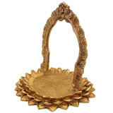 Brass Pooja Chowki with Prabhavali for Home Temple, Mandir Stand, Deity Idol Stand, Handmade Spiritual Puja Mandap, Decorative Brass Peetha, Rustproof Brass Chowki,Gold, 8 Inch, 1 Piece