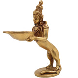 Brass Yali Lamp, Lion Holding Vilakku, Peetal Pital Pittal Deepam, Traditional South Indian Pooja Deepa, Gold, 8 Inch, 1 Piece