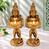 Brass Yali Lamp Idol, Handcrafted Lion Holding Vilakku Deepam, Traditional Pital Peetal Pittal Yali Deepa, South Indian Temple Brass Deepak, Gold, 8 Inch, 1 Piece
