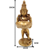 Brass Yali Lamp Idol, Handcrafted Lion Holding Vilakku Deepam, Traditional Pital Peetal Pittal Yali Deepa, South Indian Temple Brass Deepak, Gold, 8 Inch, 1 Piece