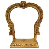 Brass Shinghashan Chowki with Prabhavali – Handmade Peetha, Singhasan, Bajot Stand for Temple, Deity Idol Frame, Mandir Decor, Gold, 8 Inch, 1 Piece